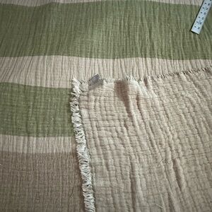 Green and Tan Striped Blanket with Textured Finish